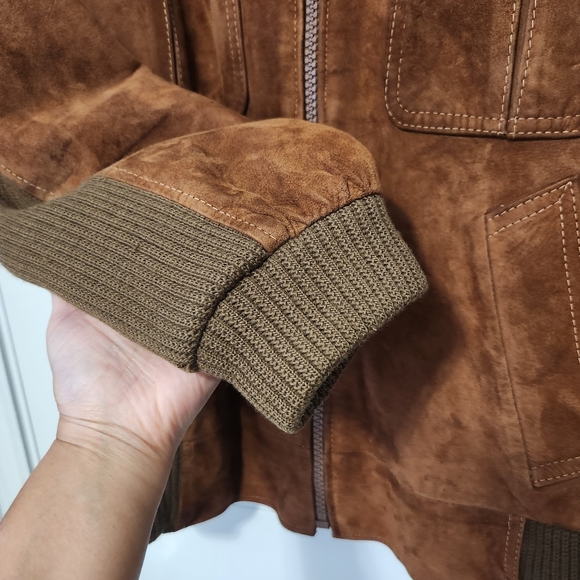 Vintage Aviator Bomber Jacket Zip Up Brown 100% Soft Lamb Suede Leather Medium - Picture 4 of 10